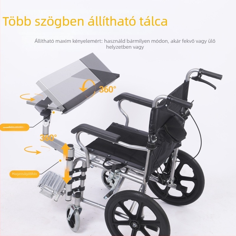 Kerekesszékhez való laptop állvány egygombos emeléssel, ergonómikus billentyűzet és egér teleszkópos tartóval