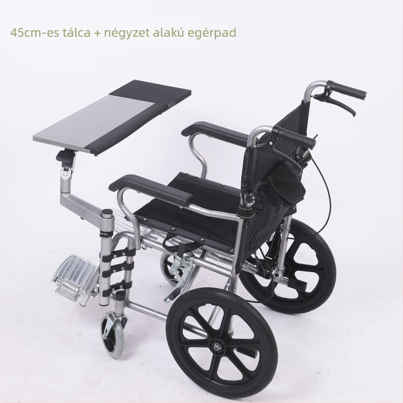 Kerekesszékhez való laptop állvány egygombos emeléssel, ergonómikus billentyűzet és egér teleszkópos tartóval