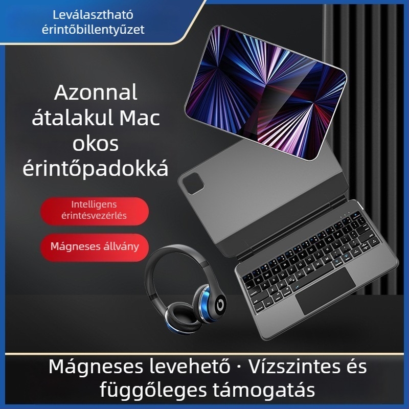 Lebegő billentyűzetes tok mágneses védelemmel iPad Air 4 és Pro számára — ütésálló, állítható tartó, hőelvezetés