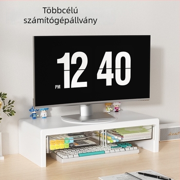Monitoremelő állvány asztali billentyűzet rendezővel, kétszintű tálcás tartó, műanyag, modell 057
