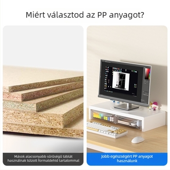 Monitoremelő állvány asztali billentyűzet rendezővel, kétszintű tálcás tartó, műanyag, modell 057