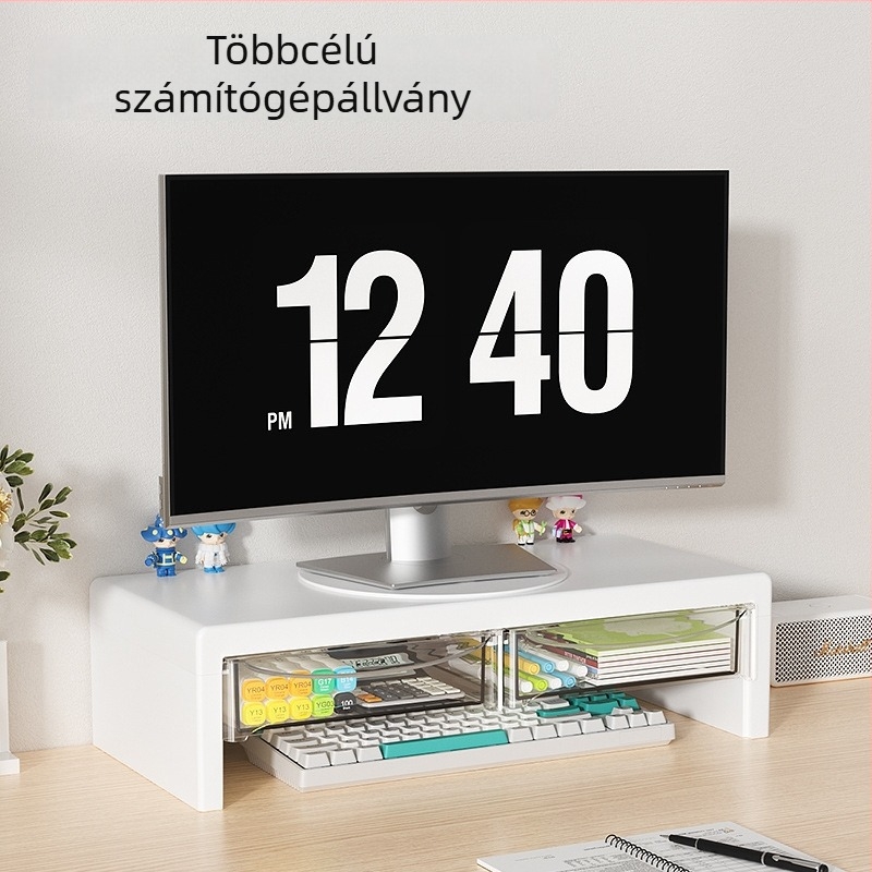 Monitoremelő állvány asztali billentyűzet rendezővel, kétszintű tálcás tartó, műanyag, modell 057