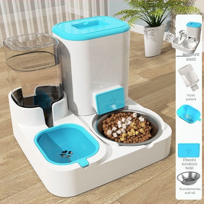 Automata etető vízadagolóval és integrált macska- és kutyáknak szóló tálval — Feszültség ≤36V — Teljesítmény 2000W+ — Túlmelegedés elleni védelem: Nincs