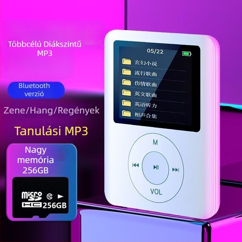 Diákverzió hordozható MP3/MP4 lejátszó Bluetooth és kijelzővel – angol olvasási támogatás