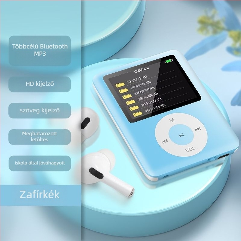 Diákverzió hordozható MP3/MP4 lejátszó Bluetooth és kijelzővel – angol olvasási támogatás