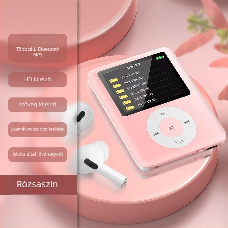 Diákverzió hordozható MP3/MP4 lejátszó Bluetooth és kijelzővel – angol olvasási támogatás