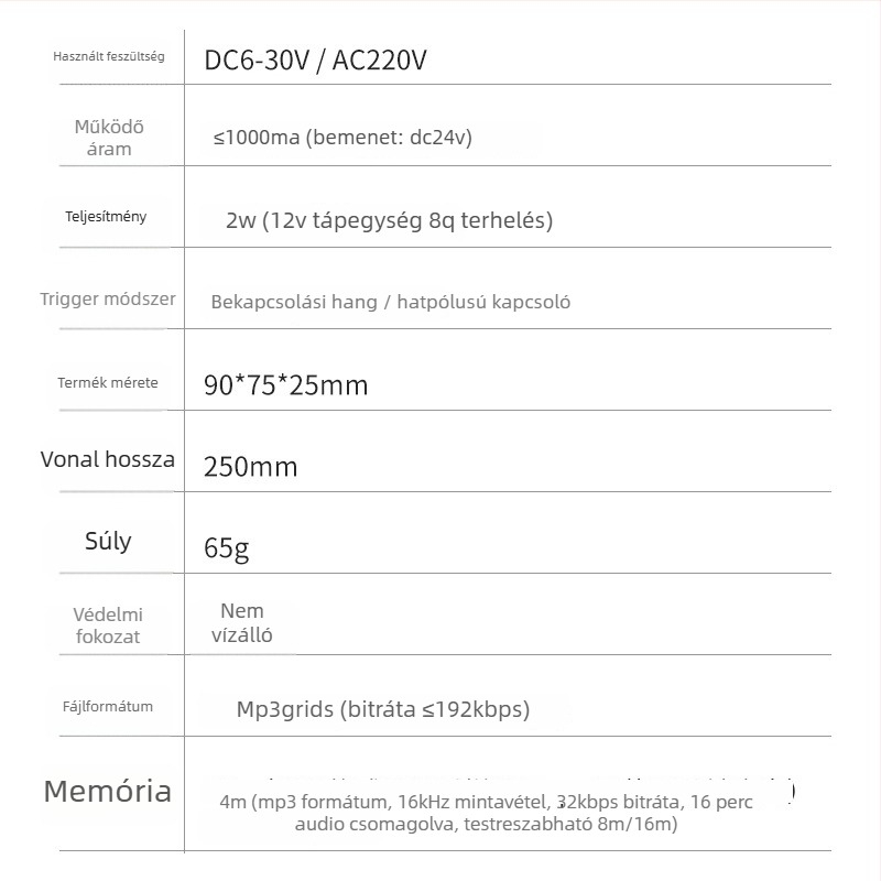 Többcsatornás hangfigyelmeztető hozzáférés-ellenőrzéshez, MP3 lejátszóval és hangszóróval, modell YX9075, DC6-30V, 3W
