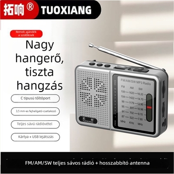 Tuoxiang T-6675 Teljes sávos rádió időseknek, hordozható kártyás rádió rövidhullámmal, mini töltés
