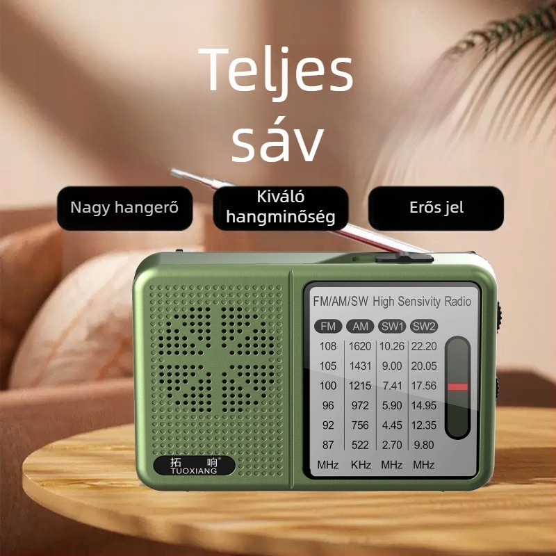 Tuoxiang T-6675 Teljes sávos rádió időseknek, hordozható kártyás rádió rövidhullámmal, mini töltés