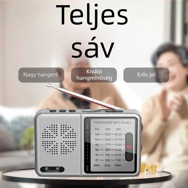 Tuoxiang T-6675 Teljes sávos rádió időseknek, hordozható kártyás rádió rövidhullámmal, mini töltés