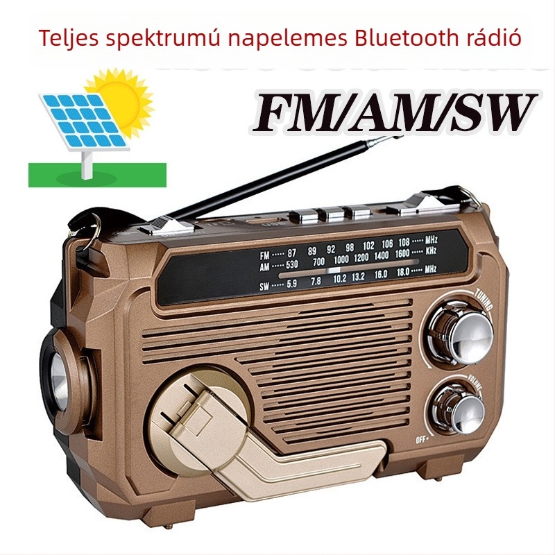 Kézzel hajtható, több sávos rádió Bluetooth 5.0, MP3 lejátszás kártyahellyel, beépített akkumulátor