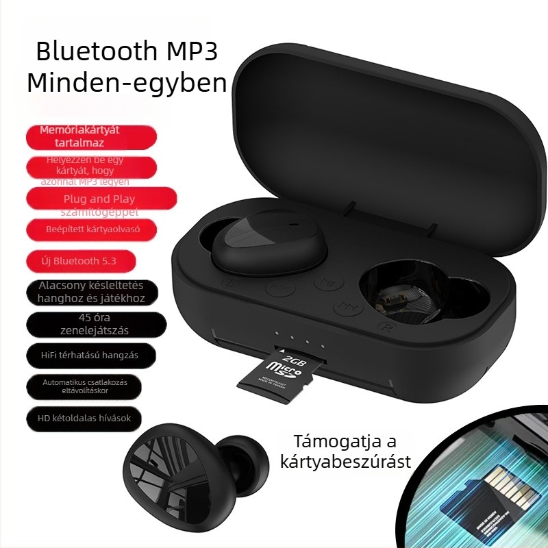 Bluetooth MP3 mindent-egyben fülhallgató kártyahellyel, in-ear, uniszex, új modell, egyedi