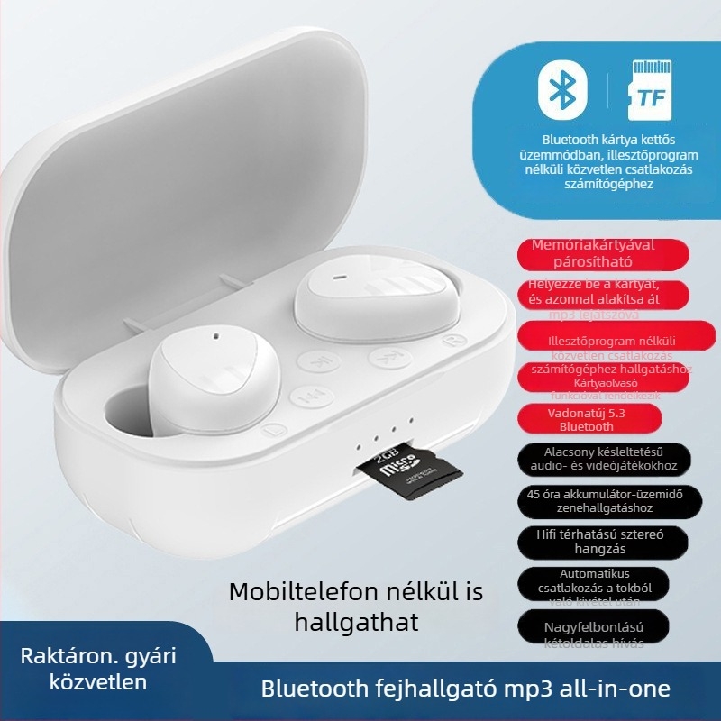 Bluetooth MP3 mindent-egyben fülhallgató kártyahellyel, in-ear, uniszex, új modell, egyedi