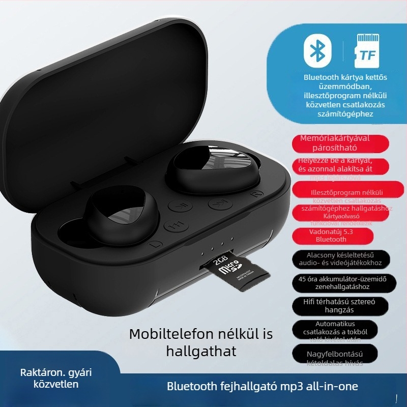 Bluetooth MP3 mindent-egyben fülhallgató kártyahellyel, in-ear, uniszex, új modell, egyedi