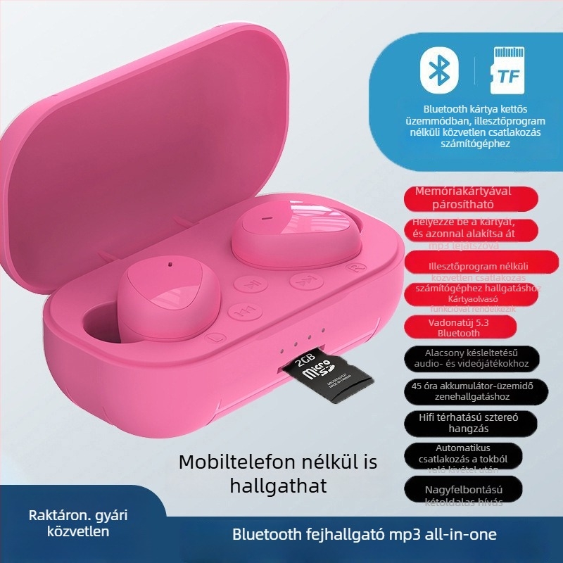 Bluetooth MP3 mindent-egyben fülhallgató kártyahellyel, in-ear, uniszex, új modell, egyedi