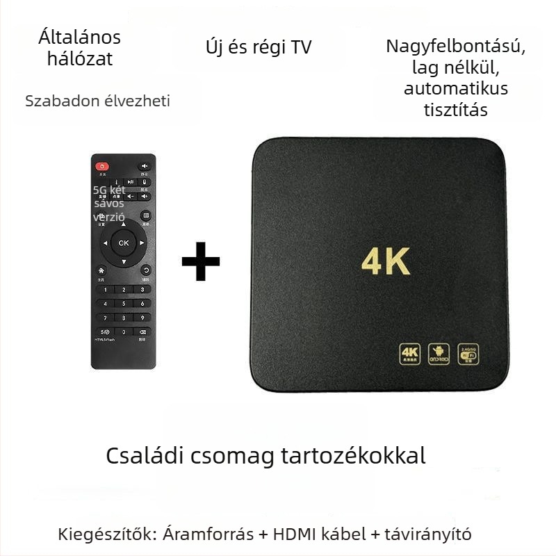 Hálózati TV set-top doboz (4K kimenet, 2 GB RAM, Wi‑Fi, Ethernet, HDMI)