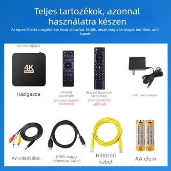 4K set-top box Wi-Fi-vel és Bluetooth távirányítóval, 4 GB RAM, 32 GB tárhely, 3840x2160 kimenet