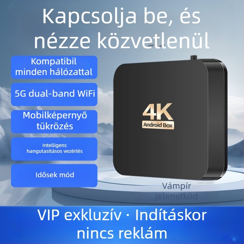 4K set-top box Wi-Fi-vel és Bluetooth távirányítóval, 4 GB RAM, 32 GB tárhely, 3840x2160 kimenet