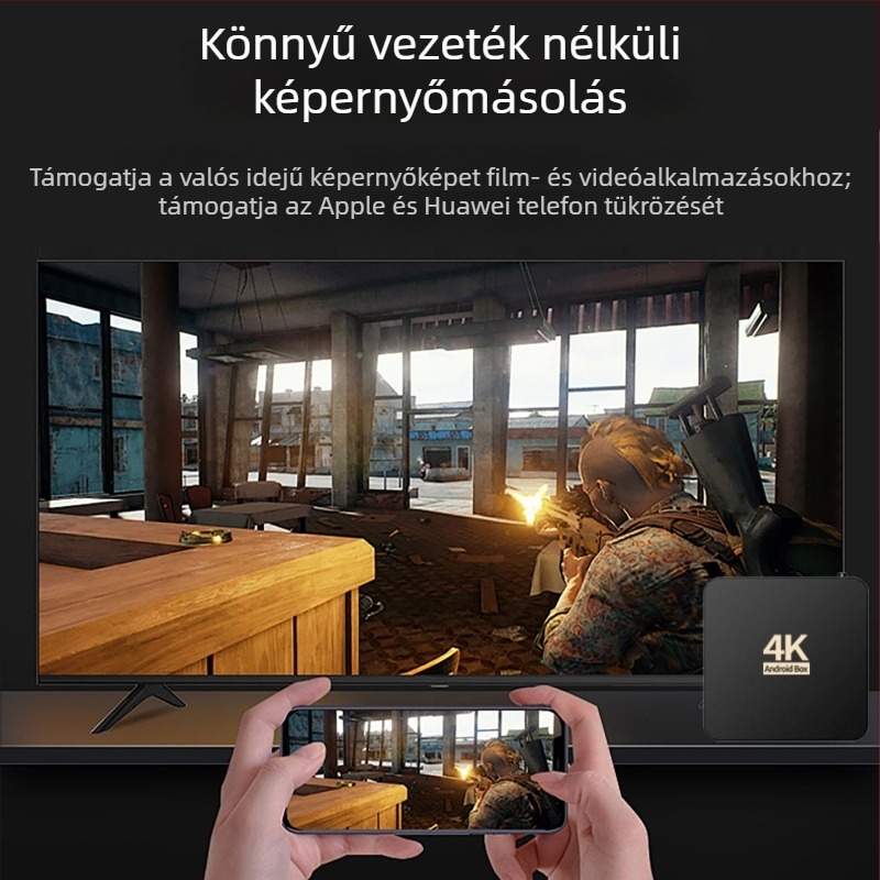 4K set-top box Wi-Fi-vel és Bluetooth távirányítóval, 4 GB RAM, 32 GB tárhely, 3840x2160 kimenet