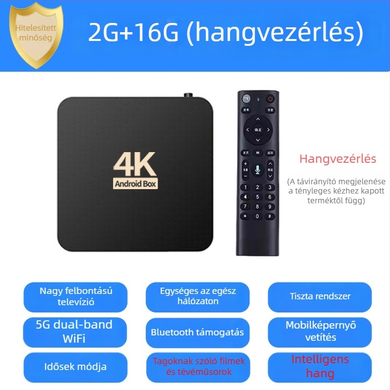 4K set-top box Wi-Fi-vel és Bluetooth távirányítóval, 4 GB RAM, 32 GB tárhely, 3840x2160 kimenet