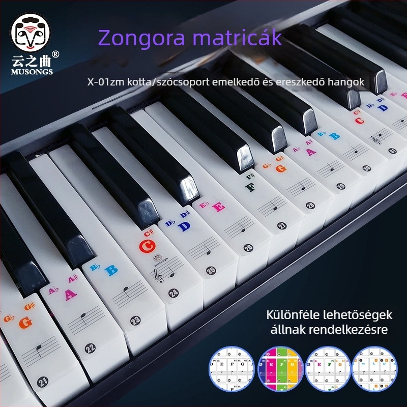 Cloud Song zongorához szánt matricák 6188 billentyűs elektronikus billentyűzethez – átlátszó hangskála- és hangjegykészlet, modell X-01ZM