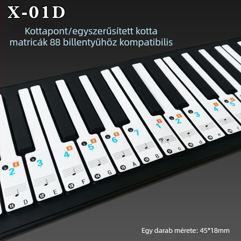 Cloud Song zongorához szánt matricák 6188 billentyűs elektronikus billentyűzethez – átlátszó hangskála- és hangjegykészlet, modell X-01ZM