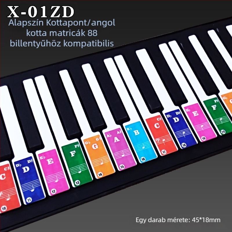 Cloud Song zongorához szánt matricák 6188 billentyűs elektronikus billentyűzethez – átlátszó hangskála- és hangjegykészlet, modell X-01ZM