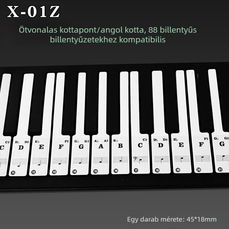 Cloud Song zongorához szánt matricák 6188 billentyűs elektronikus billentyűzethez – átlátszó hangskála- és hangjegykészlet, modell X-01ZM