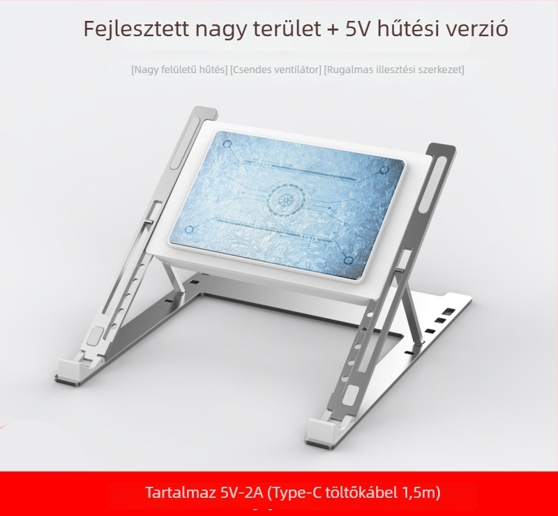 Notebook hűtőállvány félvezető hűtéssel, alumíniumötvözet + ABS, 1 ventilátor, modell H1/H1-MAX, állítható szintek