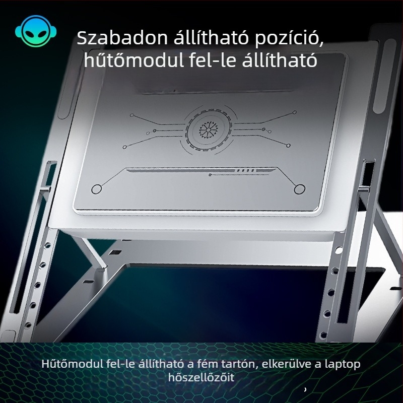 Notebook hűtőállvány félvezető hűtéssel, alumíniumötvözet + ABS, 1 ventilátor, modell H1/H1-MAX, állítható szintek