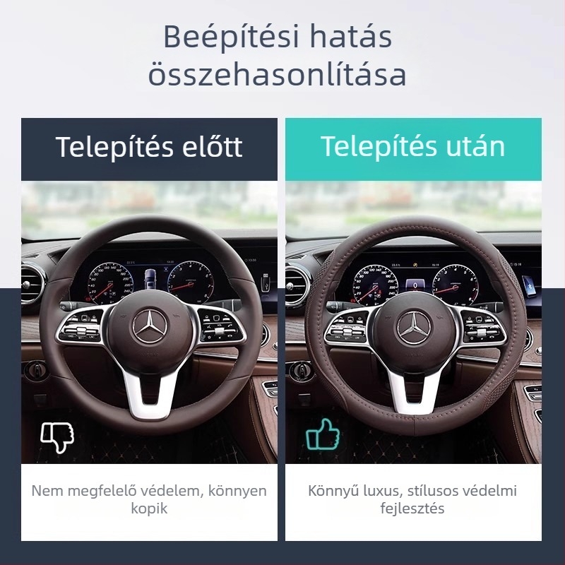 Nappa bőrből készült kormánykerék-huzat, univerzális minden évszakra, csúszásmentes, kopásálló, izzadságfelszívó, belső kiegészítő prémium
