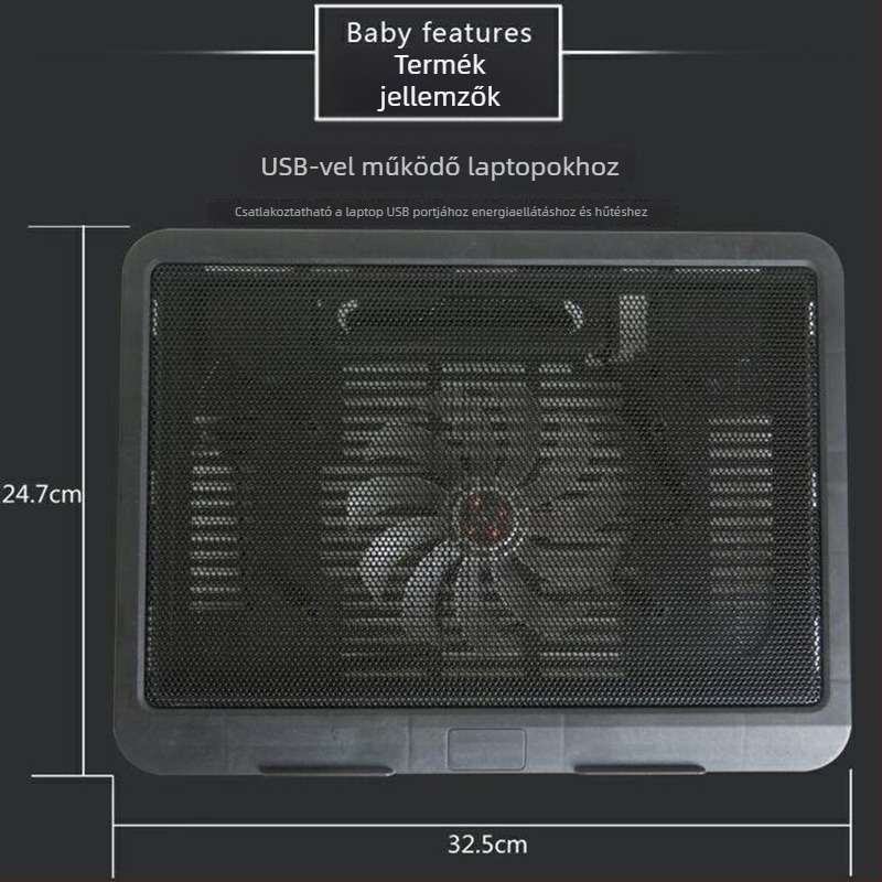 Notebook hűtőalap (V19, 1 ventilátor, légköri hűtés, kb. 0,3 kg)
