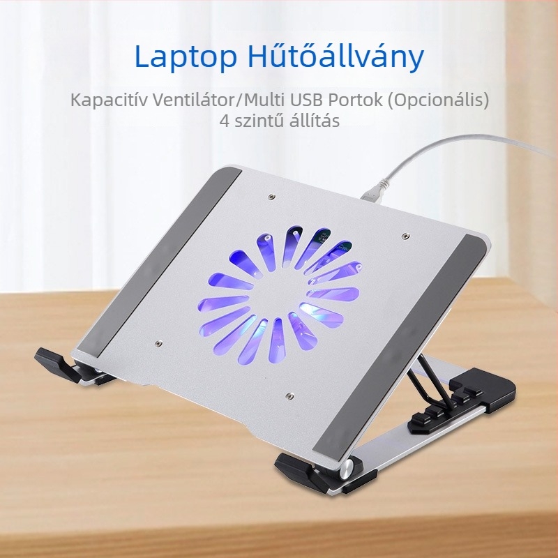 iDock laptop hűtőállvány N65 csendes ventilátorral, vas + alumíniumötvözet + ABS felépítés, 1 ventilátor, USB-portok opcionálisak