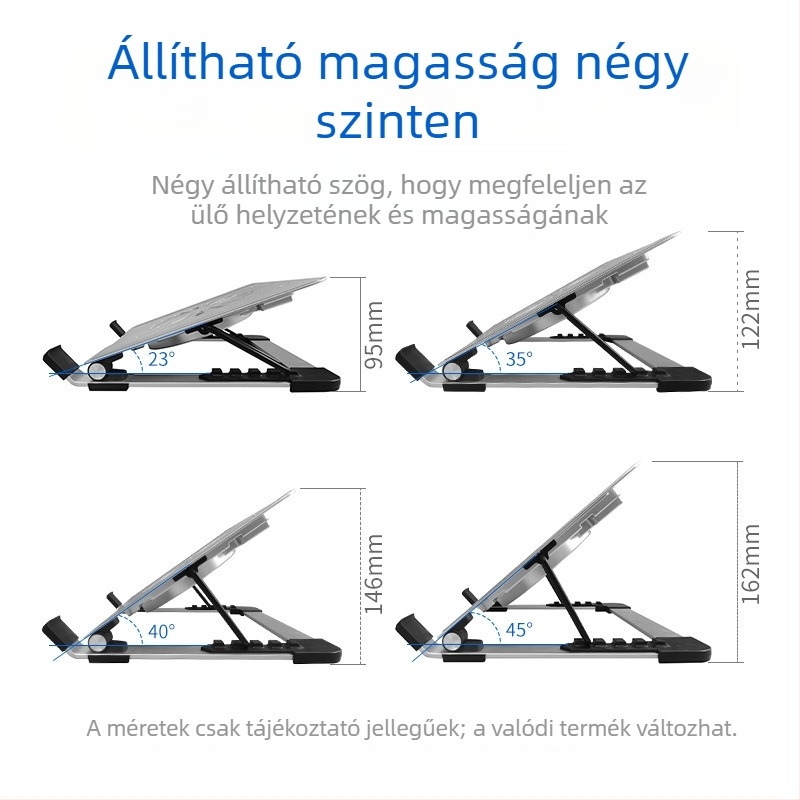 iDock laptop hűtőállvány N65 csendes ventilátorral, vas + alumíniumötvözet + ABS felépítés, 1 ventilátor, USB-portok opcionálisak
