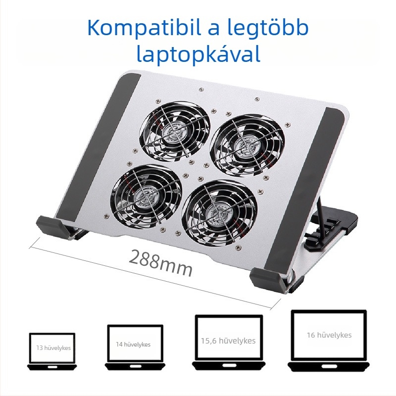 iDock laptop hűtőállvány N65 csendes ventilátorral, vas + alumíniumötvözet + ABS felépítés, 1 ventilátor, USB-portok opcionálisak