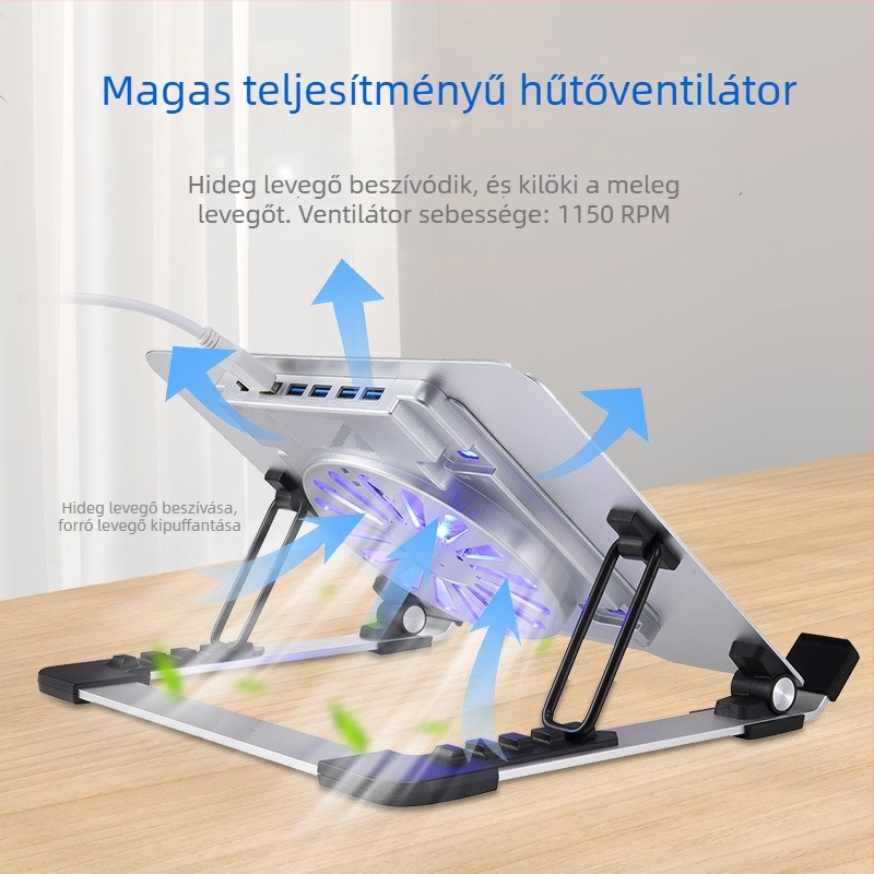 iDock laptop hűtőállvány N65 csendes ventilátorral, vas + alumíniumötvözet + ABS felépítés, 1 ventilátor, USB-portok opcionálisak