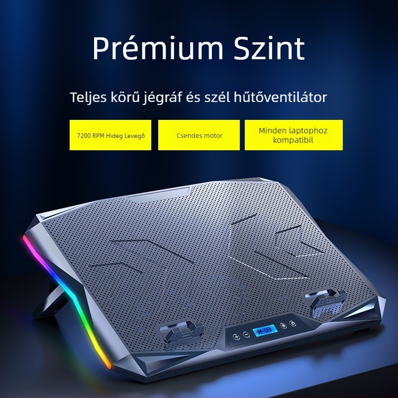Laptophűtő állvány (S02 modell, légáramú hűtés, műanyag kivitel, 50–100 cm-es kábel)