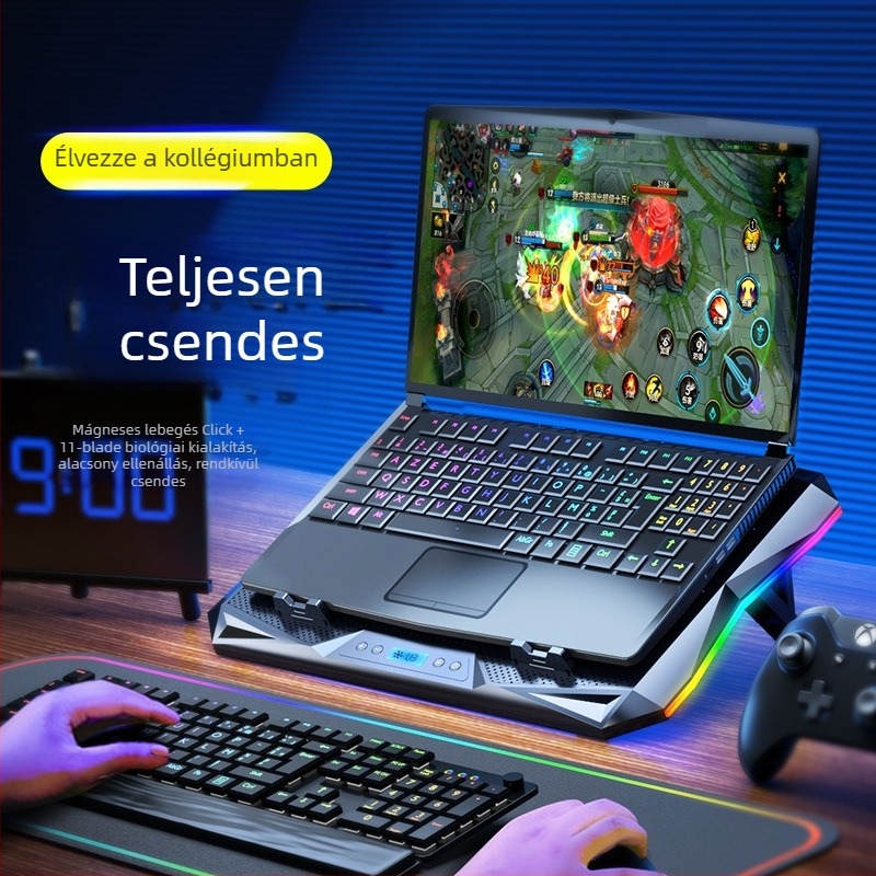 Laptophűtő állvány (S02 modell, légáramú hűtés, műanyag kivitel, 50–100 cm-es kábel)