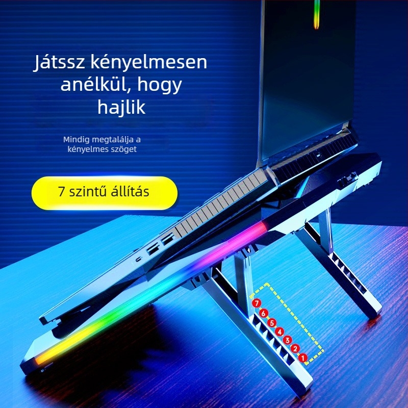Laptophűtő állvány (S02 modell, légáramú hűtés, műanyag kivitel, 50–100 cm-es kábel)