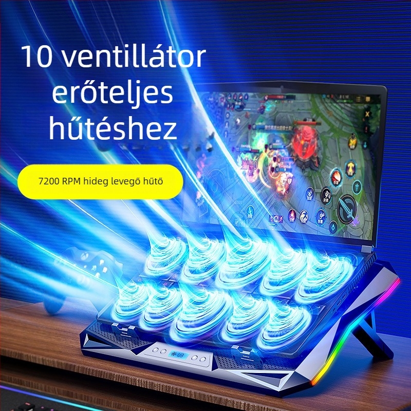 Laptophűtő állvány (S02 modell, légáramú hűtés, műanyag kivitel, 50–100 cm-es kábel)