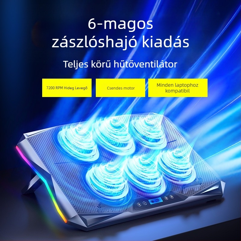Laptophűtő állvány (S02 modell, légáramú hűtés, műanyag kivitel, 50–100 cm-es kábel)