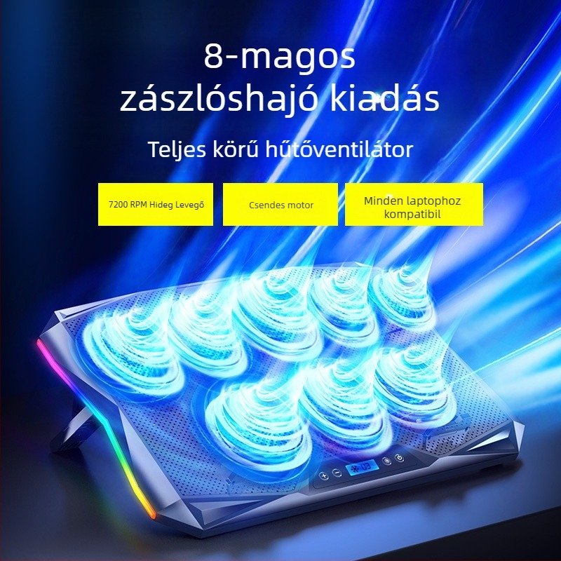 Laptophűtő állvány (S02 modell, légáramú hűtés, műanyag kivitel, 50–100 cm-es kábel)
