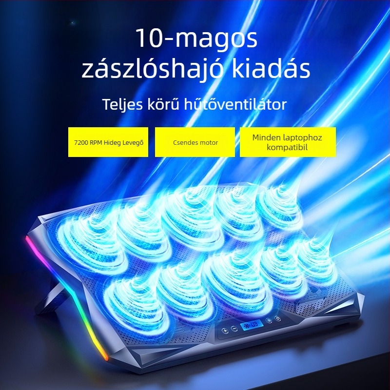 Laptophűtő állvány (S02 modell, légáramú hűtés, műanyag kivitel, 50–100 cm-es kábel)
