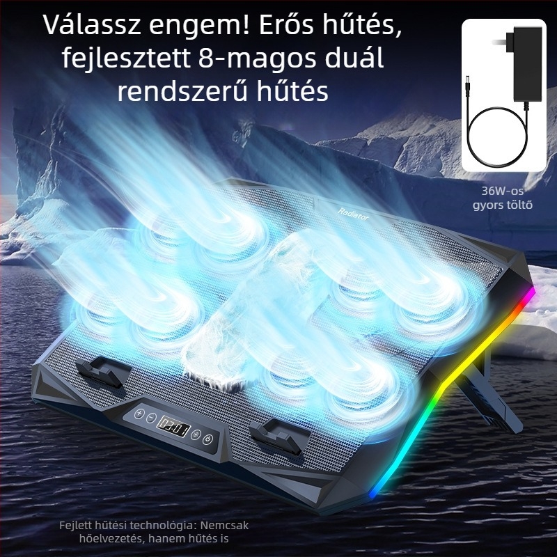Laptophűtő állvány (S02 modell, légáramú hűtés, műanyag kivitel, 50–100 cm-es kábel)