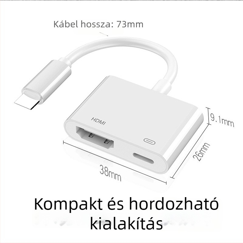 Akinno HDMI-adapter mobiltelefonhoz – videó rögzítés, 1080P, HDMI osztó 1x2, 10 cm rézmagos kábel