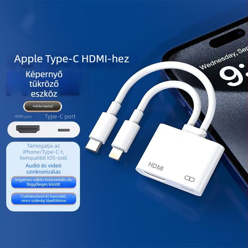 Akinno HDMI-adapter mobiltelefonhoz – videó rögzítés, 1080P, HDMI osztó 1x2, 10 cm rézmagos kábel