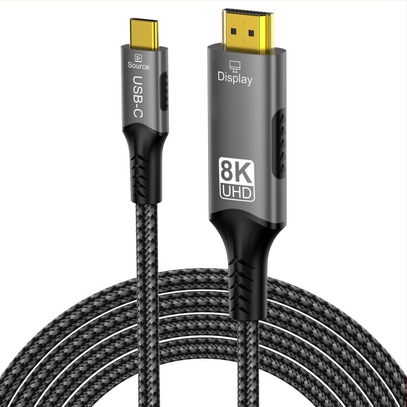Type-C to HDMI átváltó kábel, egyirányú, 8K60Hz, 32Gbps, CH7218 chip, rézmag, 1–3 m hossz