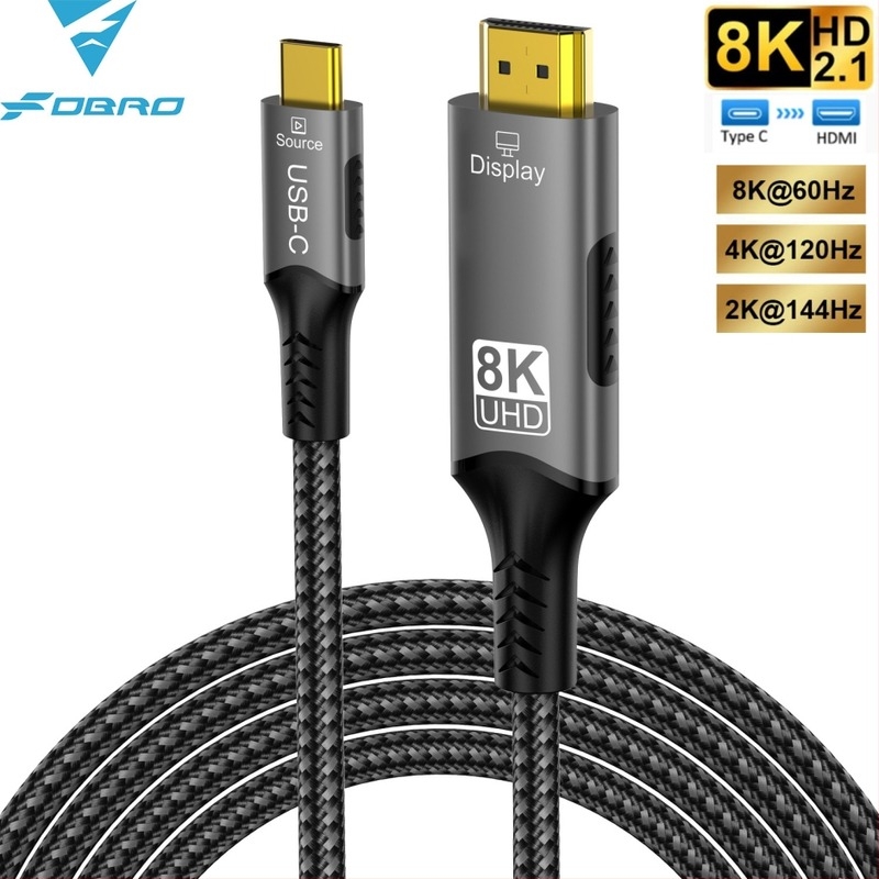Type-C to HDMI átváltó kábel, egyirányú, 8K60Hz, 32Gbps, CH7218 chip, rézmag, 1–3 m hossz