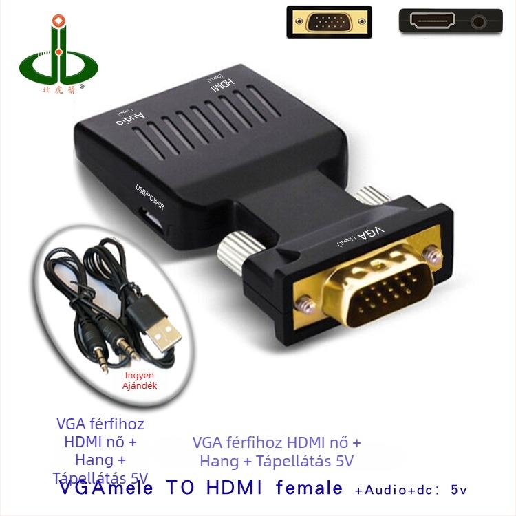 VGA–HDMI adapter, chip 9288 5621, 1080p, 1 bemenet, 2 kimenet, modell VGA-HDMI