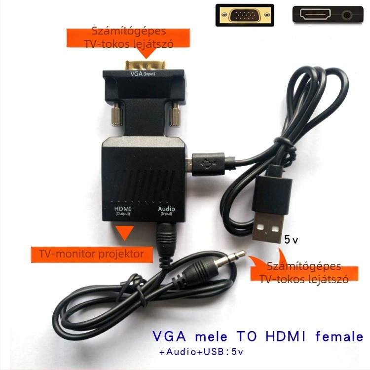 VGA–HDMI adapter, chip 9288 5621, 1080p, 1 bemenet, 2 kimenet, modell VGA-HDMI